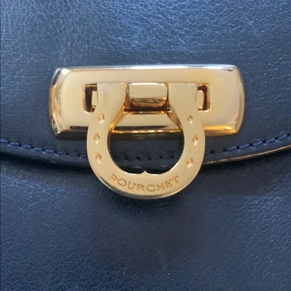Vintage Pourchet Paris Navy Bag with Structured Design Made in France ๐ซ๐ท - Picture 2 of 15